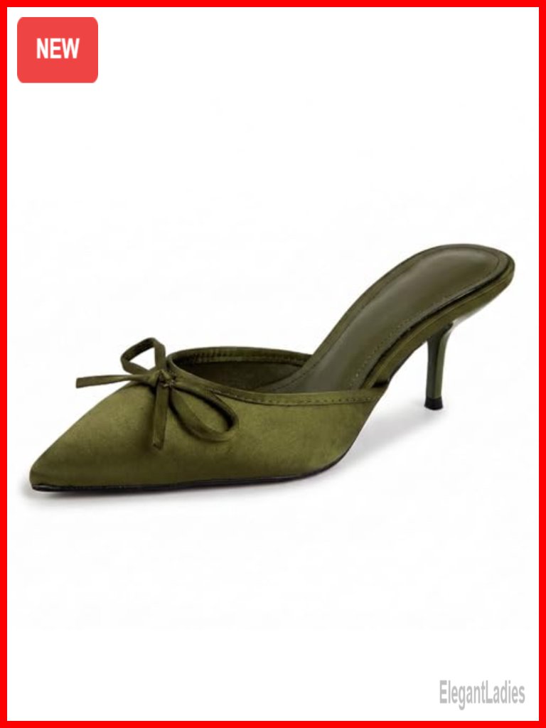 Satin Bow Pointed Toe Stiletto Mules Heels Slip On Dress Pumps Wedding